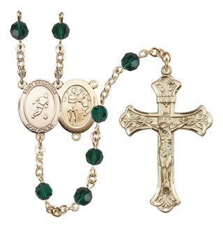 14 Karat Gold-Filled 6mm Austrian Crystal Saint Sebastian/Soccer Rosary in Emerald