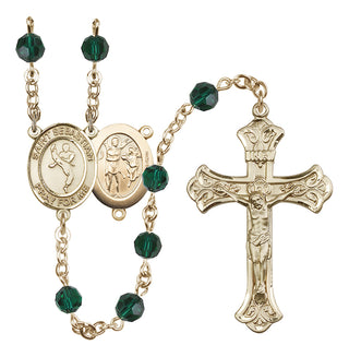 14 Karat Gold-Filled 6mm Austrian Crystal Saint Sebastian/Martial Arts Rosary in Emerald