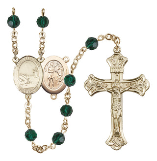 14 Karat Gold-Filled 6mm Austrian Crystal Saint Sebastian / Fishing Rosary in Emerald