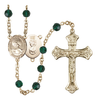 14 Karat Gold-Filled 6mm Austrian Crystal Saint Christopher/Water Polo Women Rosary in Emerald