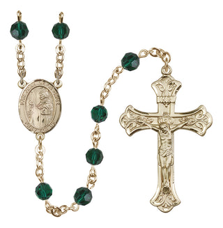 14 Karat Gold-Filled 6mm Austrian Crystal San Juan de la Cruz Rosary in Emerald