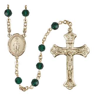 14 Karat Gold-Filled 6mm Austrian Crystal Saint Bartholomew the Apostle Rosary in Emerald