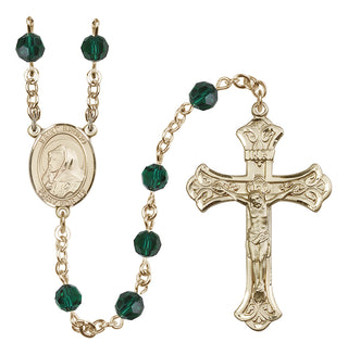 14 Karat Gold-Filled 6mm Austrian Crystal Saint Bruno Rosary in Emerald