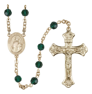 14 Karat Gold-Filled 6mm Austrian Crystal Our Lady of Consolation Rosary in Emerald