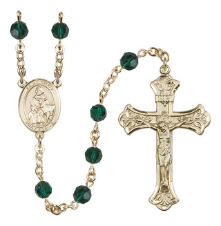 14 Karat Gold-Filled 6mm Austrian Crystal Saint Giles Rosary in Emerald
