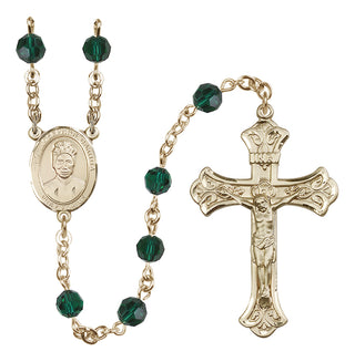 14 Karat Gold-Filled 6mm Austrian Crystal Saint Josephine Bakhita Rosary in Emerald