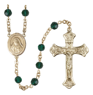 14 Karat Gold-Filled 6mm Austrian Crystal Saint Alphonsa of India Rosary in Emerald