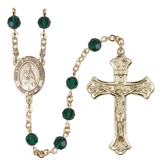 14 Karat Gold-Filled 6mm Austrian Crystal Our Lady of Rosa Mystica Rosary in Emerald
