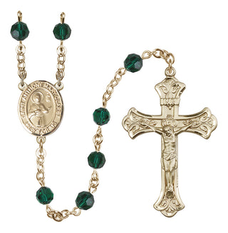 14 Karat Gold-Filled 6mm Austrian Crystal Saint Anthony Mary Claret Rosary in Emerald