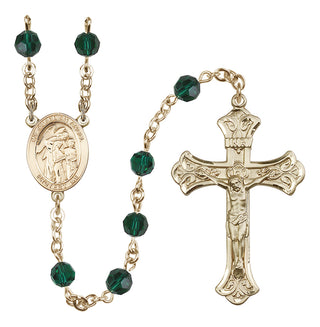 14 Karat Gold-Filled 6mm Austrian Crystal Guardian Angel w/Children Rosary in Emerald