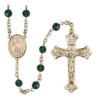 14 Karat Gold-Filled 6mm Austrian Crystal Saint Ephrem Rosary in Emerald