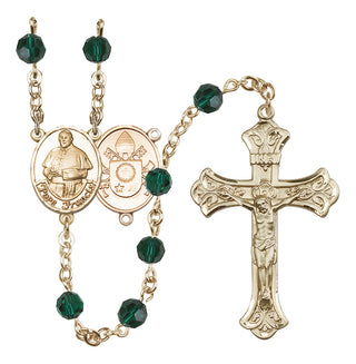 14 Karat Gold-Filled 6mm Austrian Crystal Pope Francis Rosary in Emerald