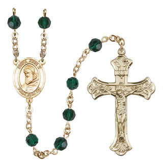 14 Karat Gold-Filled 6mm Austrian Crystal Pope Pius V Rosary in Emerald