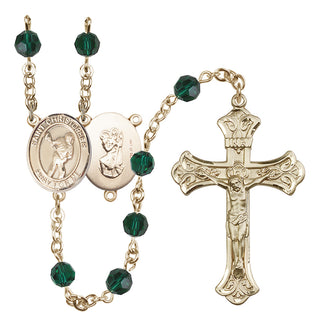14 Karat Gold-Filled 6mm Austrian Crystal Saint Christopher/Lacrosse Rosary in Emerald