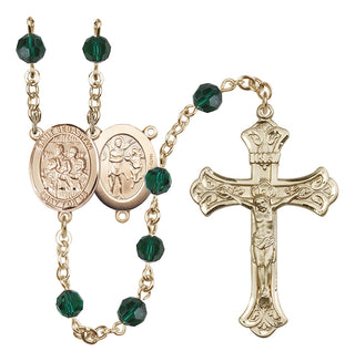 14 Karat Gold-Filled 6mm Austrian Crystal Saint Sebastian / Choir Rosary in Emerald
