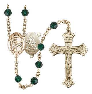 14 Karat Gold-Filled 6mm Austrian Crystal Guardian Angel/Golf Rosary in Emerald