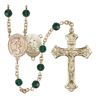 14 Karat Gold-Filled 6mm Austrian Crystal Guardian Angel/Track&Field-Men Rosary in Emerald