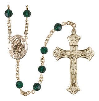 14 Karat Gold 6mm Austrian Crystal San Antonio Rosary in Emerald