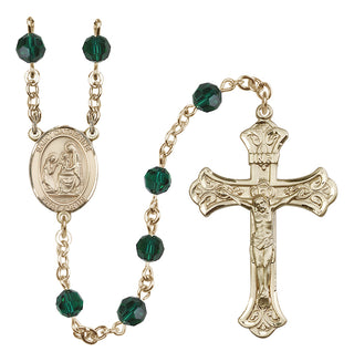 14 Karat Gold 6mm Austrian Crystal Saint Catherine of Siena Rosary in Emerald