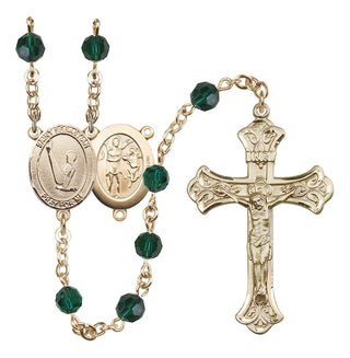 14 Karat Gold 6mm Austrian Crystal Saint Sebastian/Gymnastics Rosary in Emerald