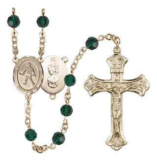 14 Karat Gold 6mm Austrian Crystal Saint Christopher / Field Hockey Rosary in Emerald