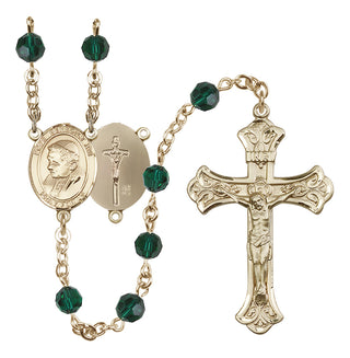 14 Karat Gold 6mm Austrian Crystal Pope Emeritace Benedict XVI Rosary in Emerald