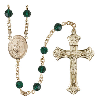 14 Karat Gold 6mm Austrian Crystal Virgen de la Merced Rosary in Emerald