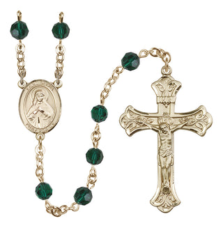 14 Karat Gold 6mm Austrian Crystal Saint Olivia Rosary in Emerald
