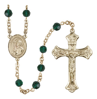 14 Karat Gold 6mm Austrian Crystal Saint Rene Goupil Rosary in Emerald