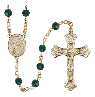 14 Karat Gold 6mm Austrian Crystal Saint Nimatullah Rosary in Emerald