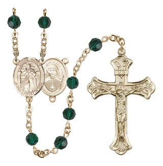 14 Karat Gold 6mm Austrian Crystal Divine Mercy Rosary in Emerald