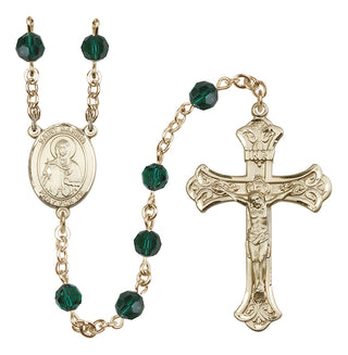 14 Karat Gold 6mm Austrian Crystal Saint Marina Rosary in Emerald
