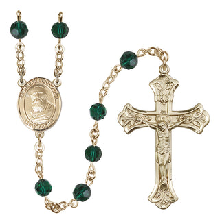 14 Karat Gold 6mm Austrian Crystal Saint Daniel Comboni Rosary in Emerald