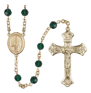 14 Karat Gold 6mm Austrian Crystal Saint Emma Uffing Rosary in Emerald