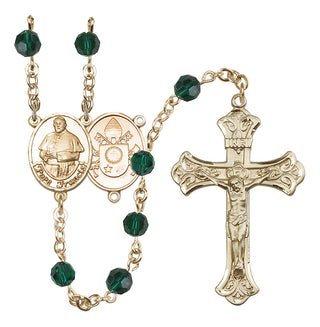14 Karat Gold 6mm Austrian Crystal Pope Francis Rosary in Emerald