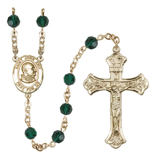 14 Karat Gold 6mm Austrian Crystal Saint John Xxiii Rosary in Emerald