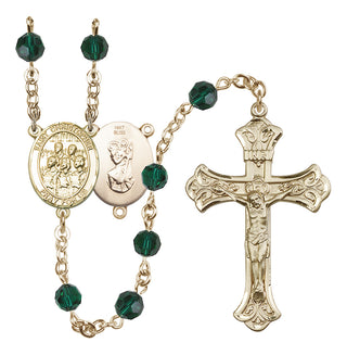 14 Karat Gold 6mm Austrian Crystal Saint Christopher / Choir Rosary in Emerald