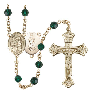 14 Karat Gold 6mm Austrian Crystal Saint Christopher / Karate Rosary in Emerald