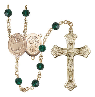 14 Karat Gold 6mm Austrian Crystal Saint Sebastian/Gymnastics Rosary in Emerald