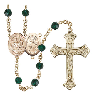 14 Karat Gold 6mm Austrian Crystal Saint Sebastian / Choir Rosary in Emerald