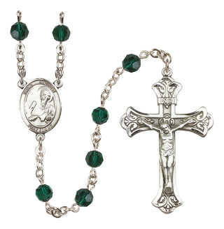 Sterling Silver 6mm Austrian Crystal Saint Andrew the Apostle Rosary in Emerald