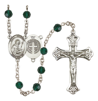 Sterling Silver 6mm Austrian Crystal Saint Benedict Rosary in Emerald