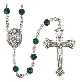 Sterling Silver 6mm Austrian Crystal San Cristobal Rosary in Emerald