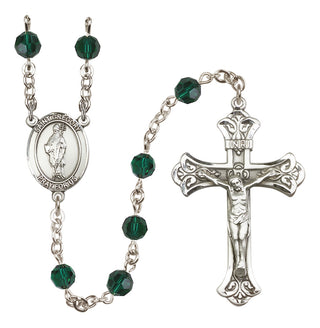 Sterling Silver 6mm Austrian Crystal Saint Gregory the Great Rosary in Emerald