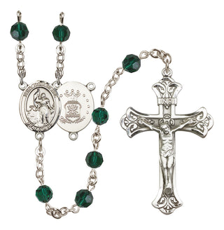 Sterling Silver 6mm Austrian Crystal Saint Joan of Arc / Air Force Rosary in Emerald