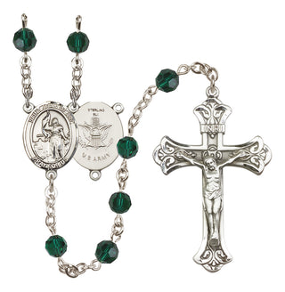 Sterling Silver 6mm Austrian Crystal Saint Joan of Arc / Army Rosary in Emerald
