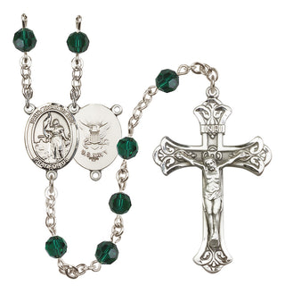 Sterling Silver 6mm Austrian Crystal Saint Joan of Arc / Navy Rosary in Emerald