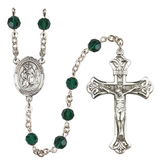 Sterling Silver 6mm Austrian Crystal Saint John the Baptist Rosary in Emerald