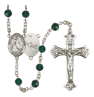 Sterling Silver 6mm Austrian Crystal Saint Joseph of Cupertino Rosary in Emerald