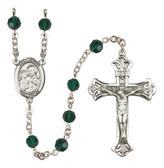 Sterling Silver 6mm Austrian Crystal Saint Joseph Rosary in Emerald